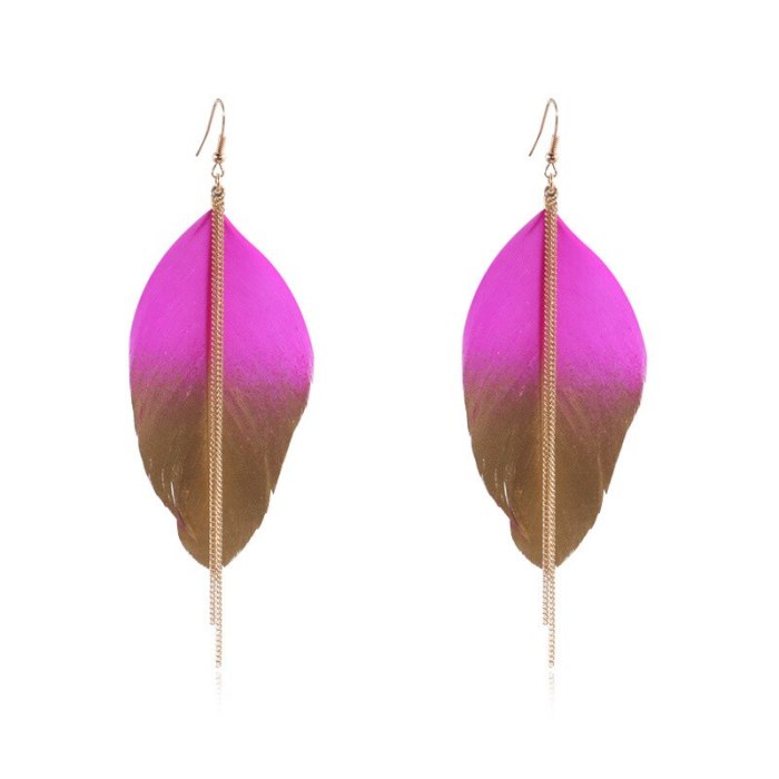 European and American Earrings Tassel Chain Color Flash Gold Powder Color Changing Feather Tassel Earrings Pendant Wholesale