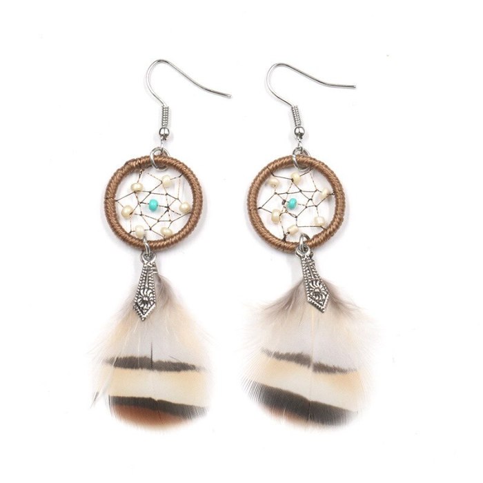 New Fashion Popular Dreamcatcher Earrings Female Personality Feather Pendant Earrings Bohemian Simple Jewelry Wholesale