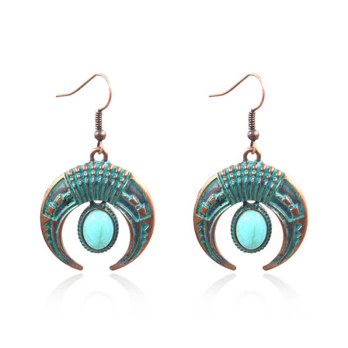 Metal Alloy Earrings Female Japanese And Korean Fashion Crescent Simple Personality Accessories Inlaid Turquoise Ear Rings