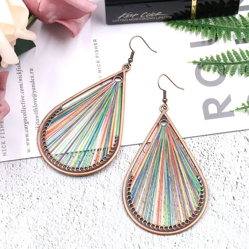 New European and American Original Hand-Woven Earrings Female Stylish Water Drop Earrings Bohemian Hollow Ornament Wholesale