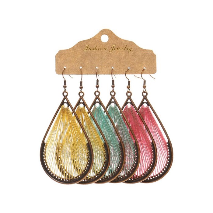 European and American Large Version Earrings Combination Female Bohemian Water Drop round Hand-Woven Tassel Accessories