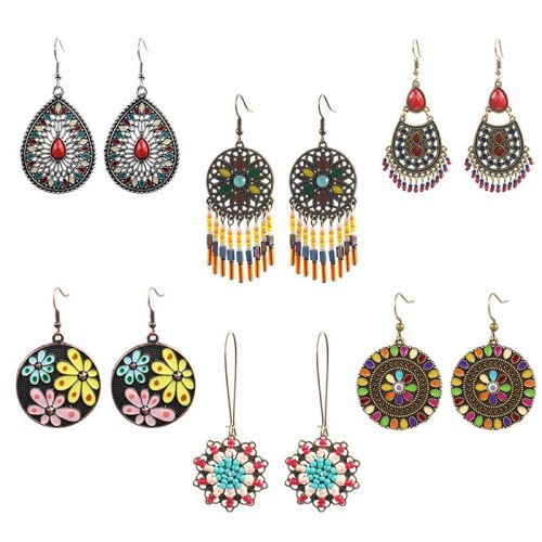 Hot Sale Earrings Set Combination European and American Popular Vintage Earrings Colorful Dripping Oil Metal Alloy Earrings