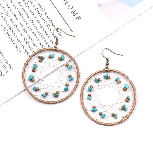New Arrival European and American Earrings Female Temperament Dreamcatcher Earrings round Turquoise Inlaid Earrings Jewelry