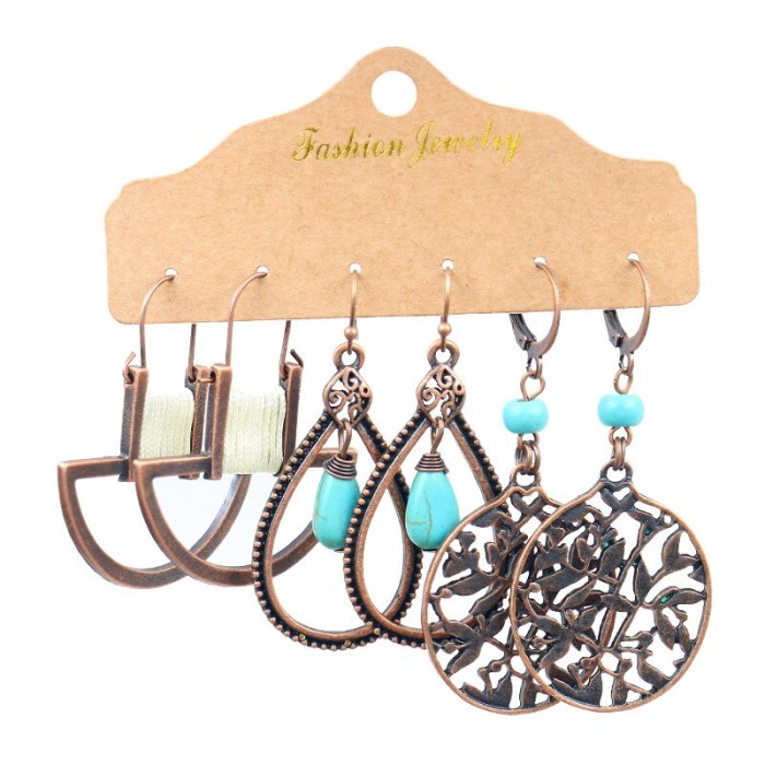 Cross-Border Geometric Ornament European and American Personalized Earrings Women's Antique Accessories 3 Pairs Set