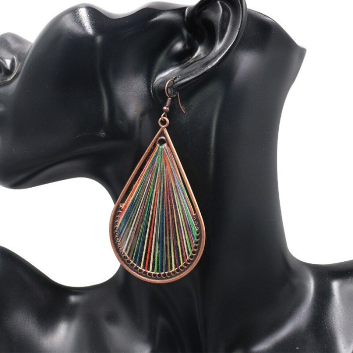 New European and American Original Hand-Woven Earrings Female Stylish Water Drop Earrings Bohemian Hollow Ornament Wholesale