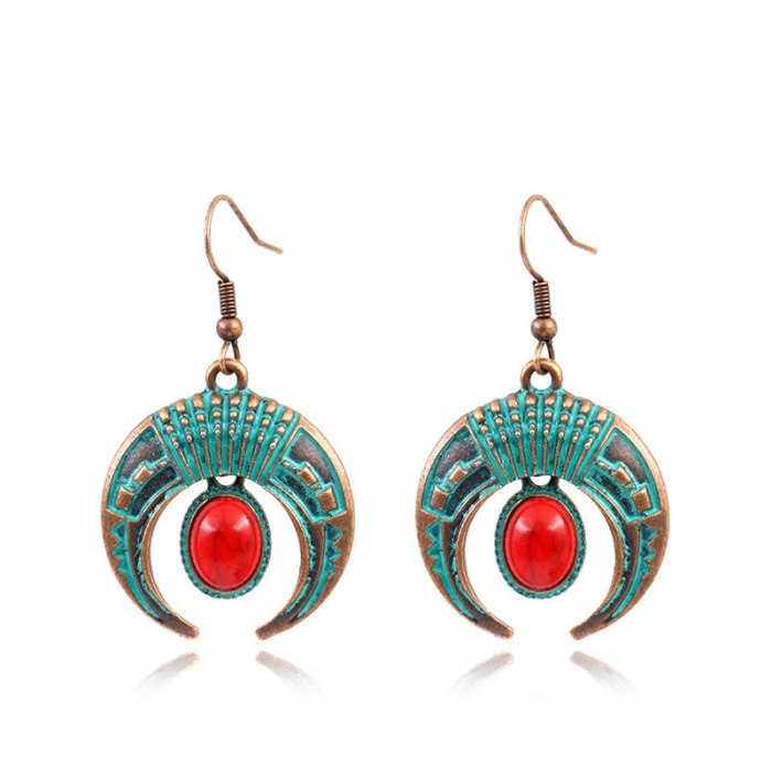 Metal Alloy Earrings Female Japanese And Korean Fashion Crescent Simple Personality Accessories Inlaid Turquoise Ear Rings