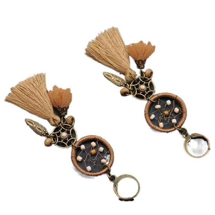 Ornament Wholesale New Dreamcatcher Retro Tassel Pendant Earrings Ethnic Style Tassel Flowers Girl Earrings