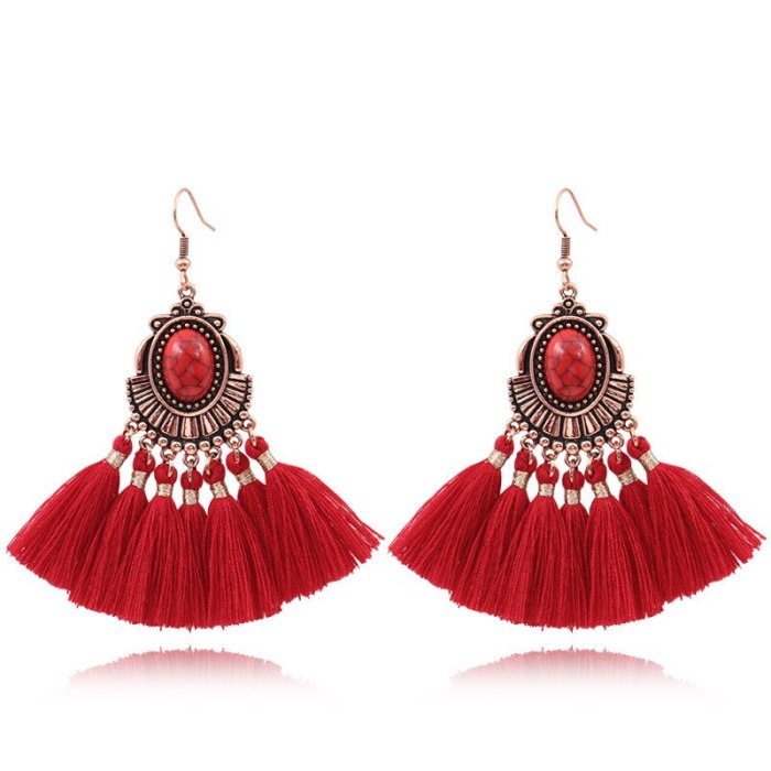 Red Earrings Chinese Style Tassel Earrings Bohemian Ethnic Earrings Earrings For New Year