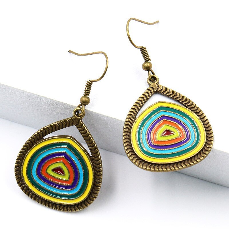 European and American Water Drop Earrings Exaggerated Colorful Oil Necklace Retro Court Earrings Bohemian Holiday Accessories