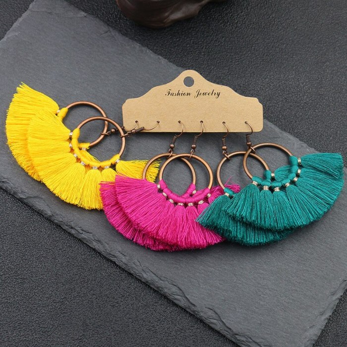 European and American New Earrings Women's Hot Sale Bohemian round Tassel Earrings Earings Set Wholesale