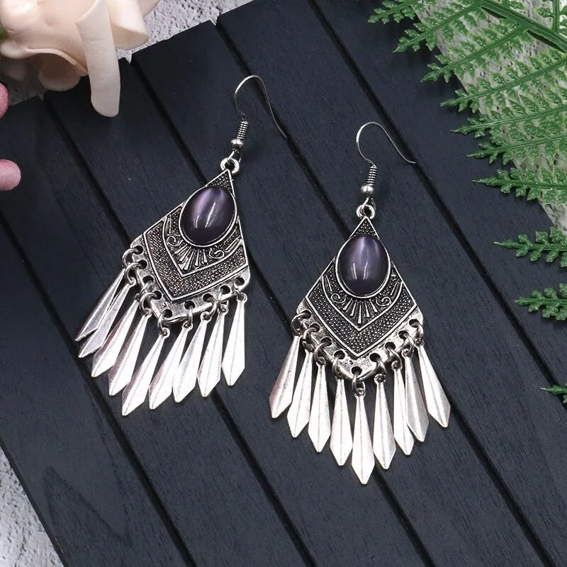 Hot Sale European and American Fashion Rhombus Alloy Earring Female Creative Retro Silver Tassel Earrings Creative Ornament