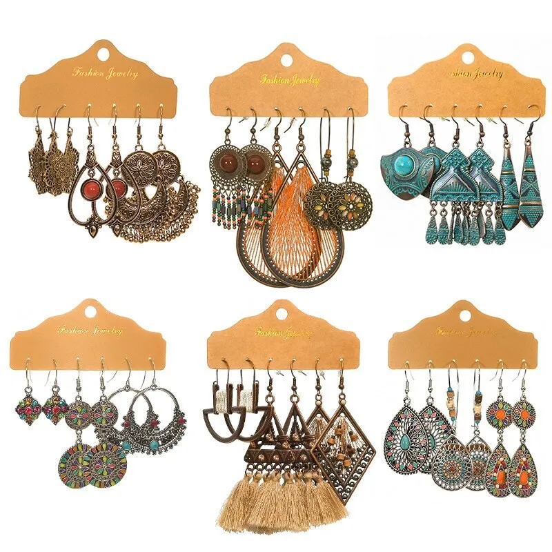 Cross-Border European and American Trendy Earrings Combination Women's Retro Drop-Shaped Tassel Earrings Multi-Pair Suit