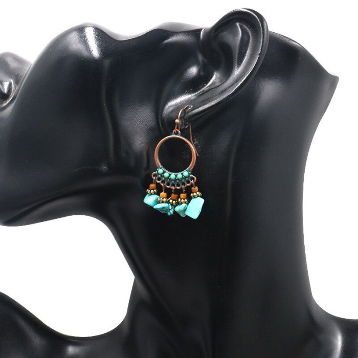 Fashion Popular Turquoise Earrings Female Creative round Inlaid Jewel Earrings Cross-Border Hot Sale Tassel Jewelry