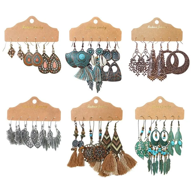 European and American Personalized Trendy Earrings Retro Court Ethnic Style Exaggerated 3-Pair Suit Geometric Earrings Wholesale