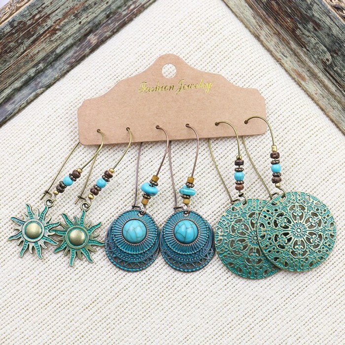 Vintage Earrings Hot Sale 3 Pairs a Combination Accessories Set Graceful Personality Antique Style Earrings round Earrings