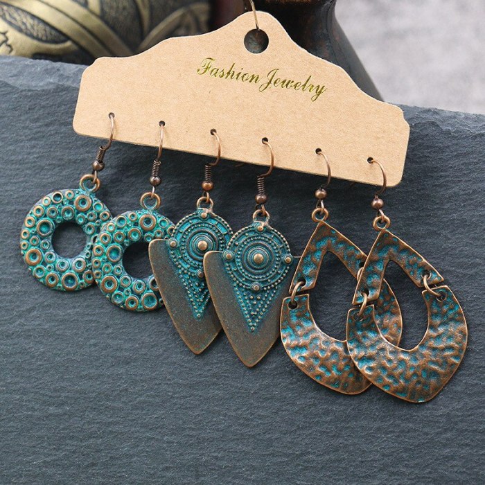 Cross-Border Geometric Ornament European and American Personalized Earrings Women's Antique Accessories 3 Pairs Set