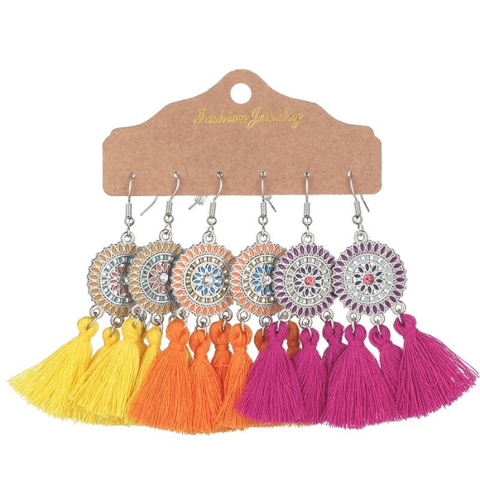 Cross-Border Bohemian Earrings 3 Pairs Ethnic Style Tassel Eardrop Jewelry Amazon Popular Combination Set