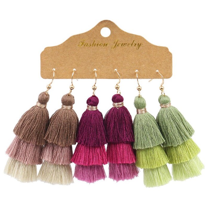 New Tassel Earrings Women's European and American Popular Earrings Bohemian Seaside Holiday Accessories 3 Pairs Combination