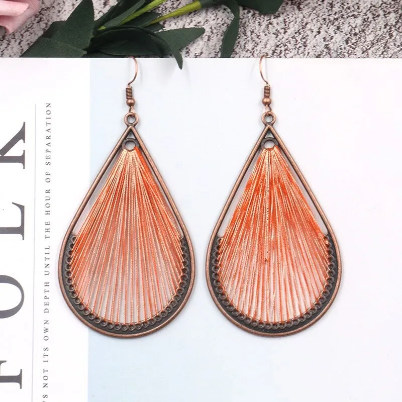 European and American Fashion Exaggerating Earrings Women's Creative Drop-Shaped Hand-Woven Earrings Popular Ornament Wholesale