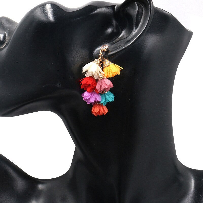 Fashion Temperament White Flower Earrings Female Personality Creative Multi-Layer Tassel Earrings Bohemian Ethnic Style Jewelry