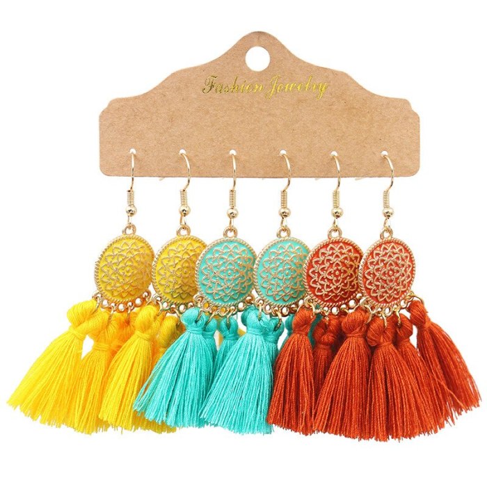 Bohemian Tassel Eardrop Earring Women's Cross-Border National Fashion Earrings Multi-Color Mosaic Set Combination