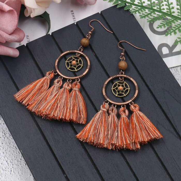 Fashion Dreamcatcher Earrings Female Bohemian Ethnic Style Elegant Tassel Earrings Long Holiday Accessories Wholesale