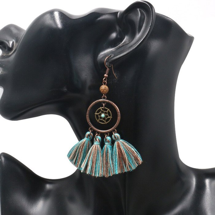 Fashion Dreamcatcher Earrings Female Bohemian Ethnic Style Elegant Tassel Earrings Long Holiday Accessories Wholesale