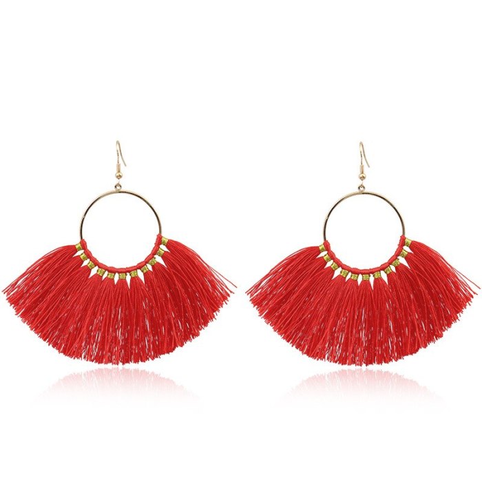 Chinese Style Earrings for New Year Female Festive Red Fanshaped Eardrops Retro Ethnic Style Fashion Tassel Accessories