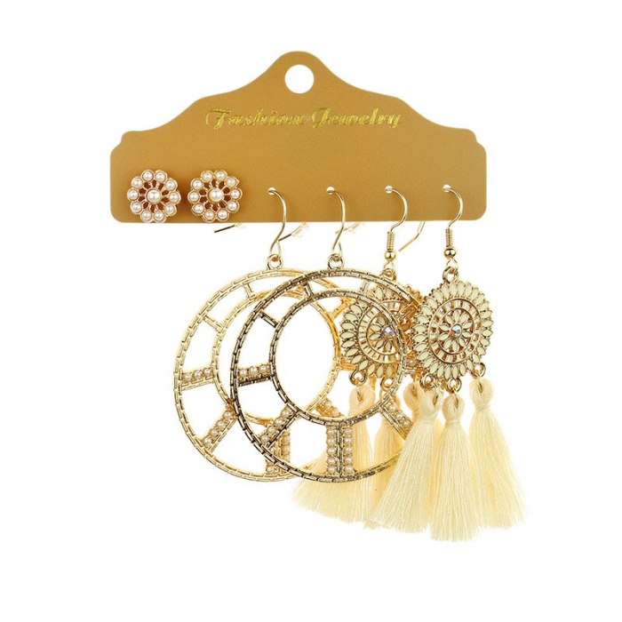 Simple Earrings Multi-Piece European and American New Large Ring Accessories Flower Tassel Earrings Fashion Combination