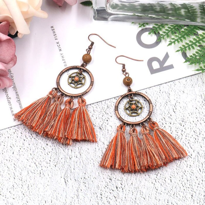 Fashion Dreamcatcher Earrings Female Bohemian Ethnic Style Elegant Tassel Earrings Long Holiday Accessories Wholesale