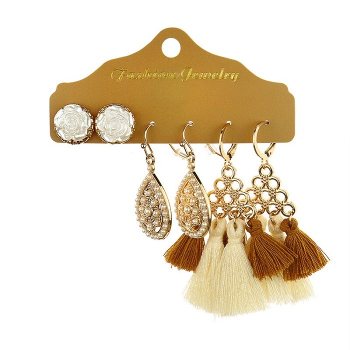 Simple Earrings Multi-Piece European and American New Large Ring Accessories Flower Tassel Earrings Fashion Combination