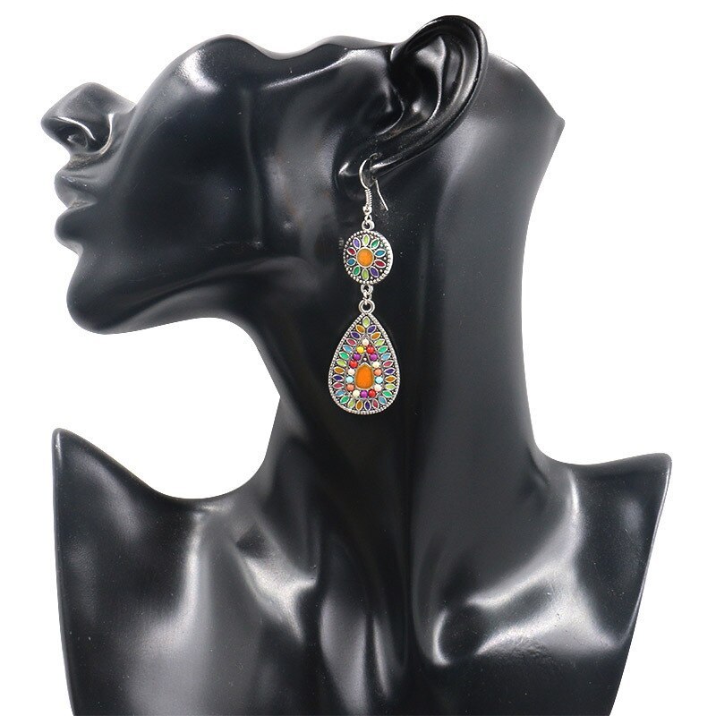 Wholesale Bohemian Ethnic Earrings Fashion Dripping Oil Drop-Shaped Alloy Pendant Earrings Popular Ornament