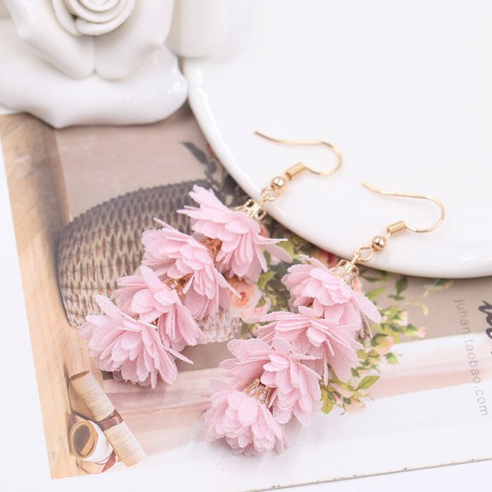 Fashion Simple Fabric Flower Earrings Female Creative Multi-Layer Tassel Earrings Bohemian Holiday Accessories Wholesale