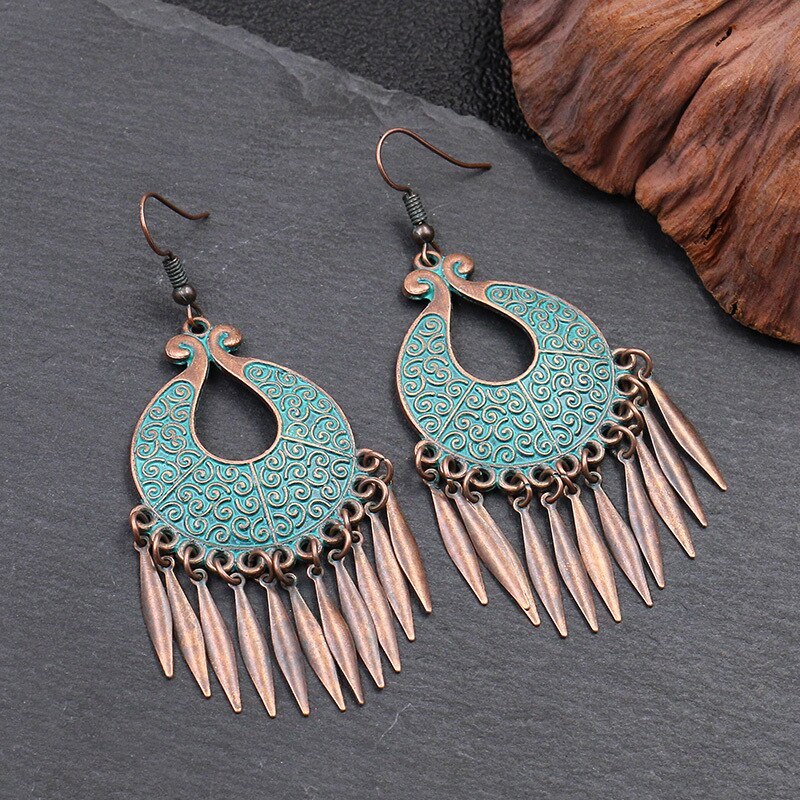 Cross-Border European and American Fashion Earrings Female Creative Antique Style Pattern Metal Tassel Pendant Large Earrings