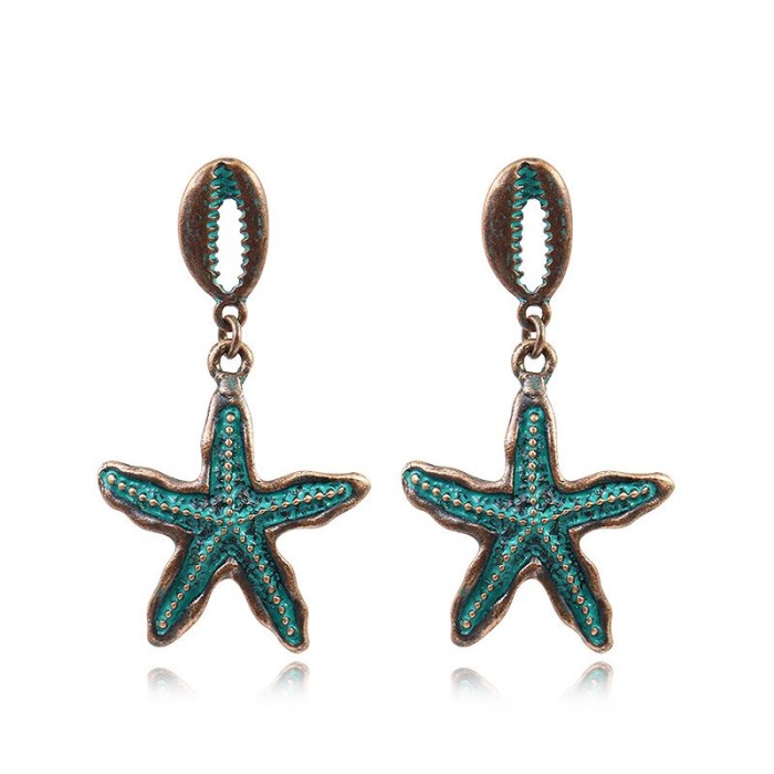 Europe and America Cross Border New Female Metal Alloy Earrings Shell Starfish Retro Personality and Minimalism Eardrop Earring