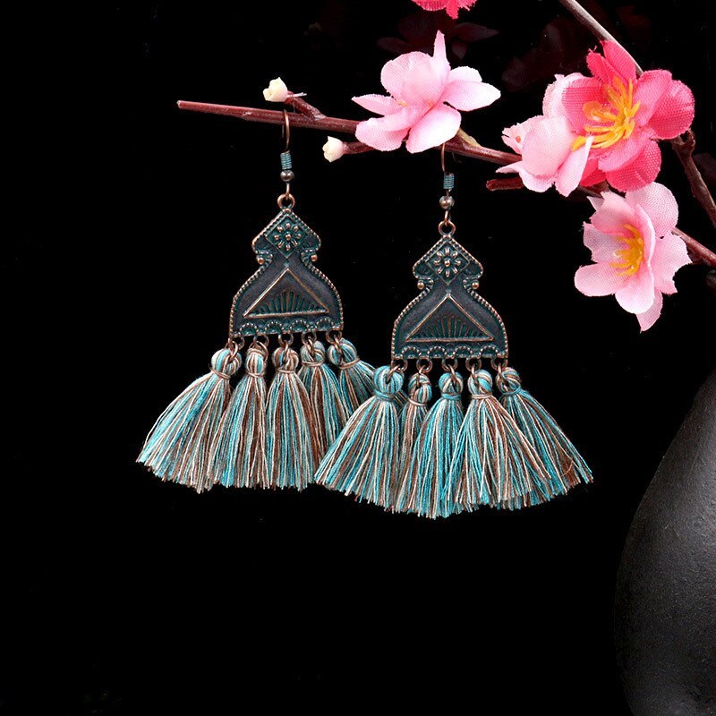 Retro Rhombus Alloy Earring Women's Popular Long Fringe Earrings Women's Exaggerated Jewelry Wholesale Cross-Border Hot Sale