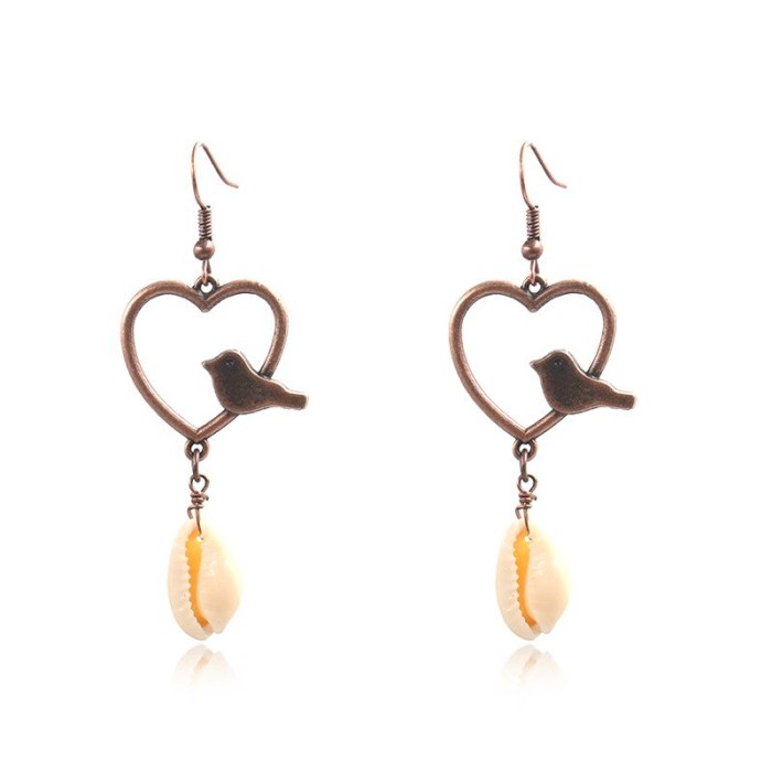 New Fashion Heart-Shaped Earrings Female Personality Bird Earrings Creative Natural Shell Pendant European and American Jewelry