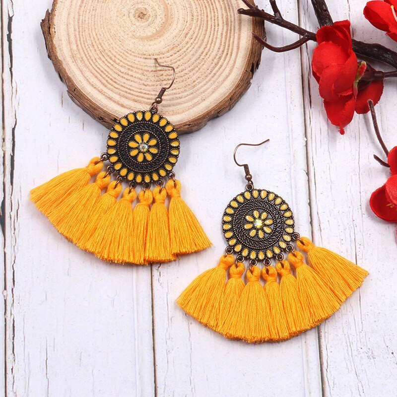 European and American Fashion Exaggerating Tassel Earrings Women's round Bohemian Retro Alloy Earring Trendy Jewelry Wholesale