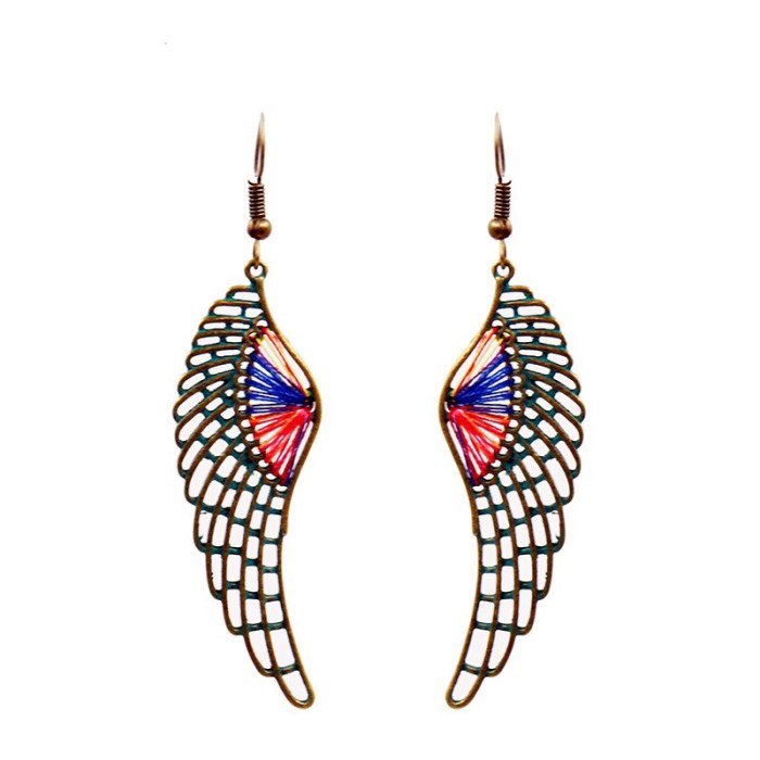 Creative Retro Hollow Diamond Alloy Earring Women's Colorful Woven Earrings European and American Popular Handmade Ornament