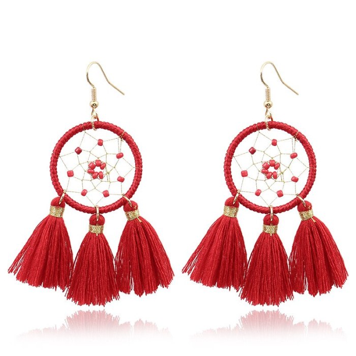 Tassel Earrings Temperament Wild New Year Red Accessories European and American Popular Chinese Style Circular Earrings