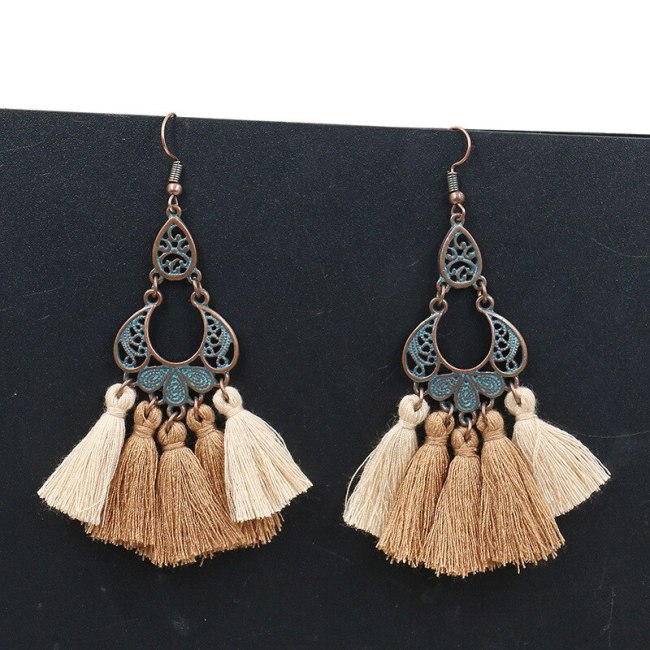 Cross-Border Hot Sale Ornament New Retro Ethnic Earrings Wool Tassel Pendant Earrings Eardrops