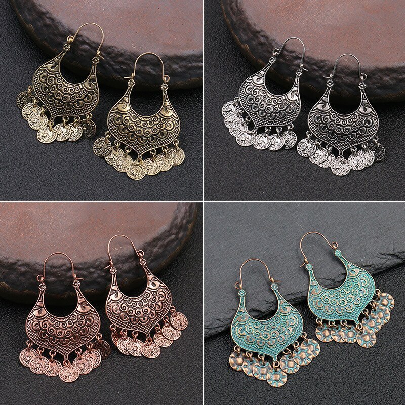 Ethnic Style Earrings Women's Nepal Retro Alloy Ornament European and American Popular U-Shaped Exaggerated Long Earrings