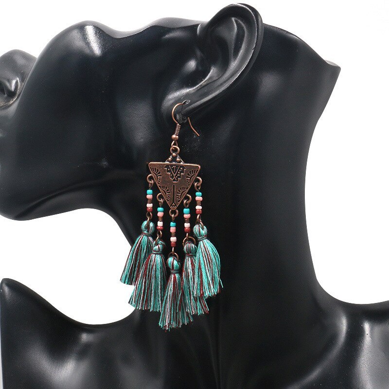 Bohemian Ethnic Earrings Creative Bead Tassel Earrings Fashion Retro Long Women's Jewelry Wholesale