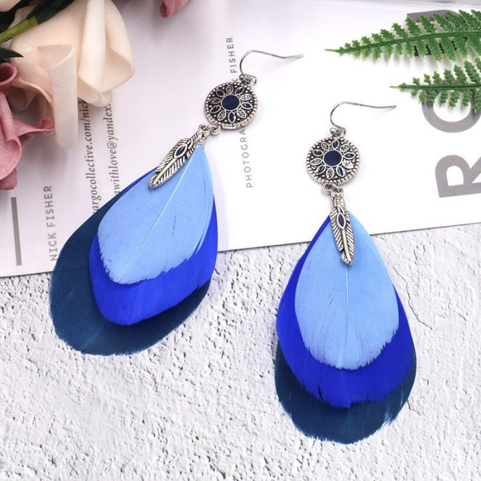 European and American Fashion Cool SUNFLOWER Dripping Oil Multi-Layer Feather Bohemian Tassel Earrings for Women Earrings