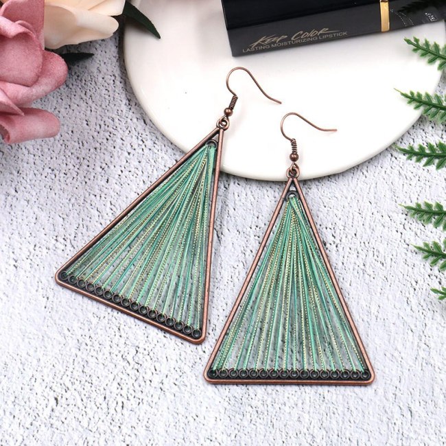 European and American Triangle Metal Alloy Earrings Creative Hand Weaving Earrings Bohemian Fashion Hollowed-out Ornament