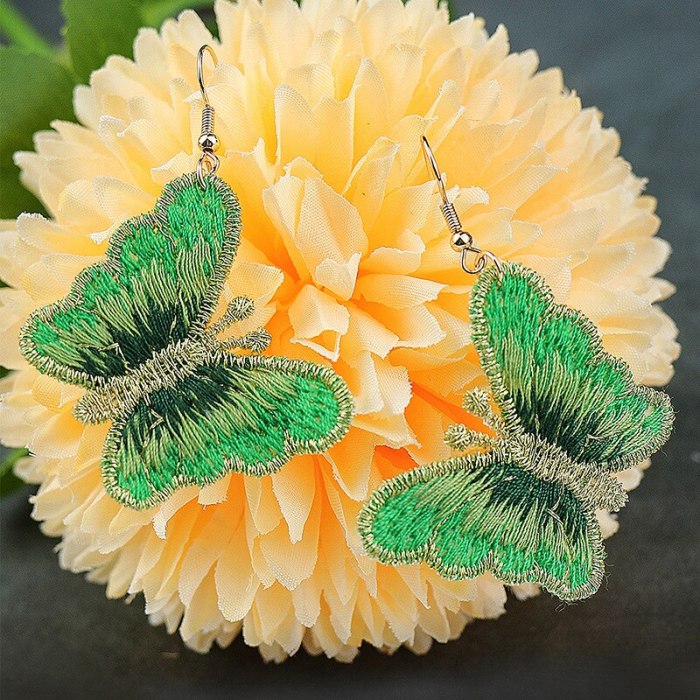 Cross-Border European and American New Personalized Fashion Flower Butterfly Tassel Earrings Embroidered Earrings Wholesale