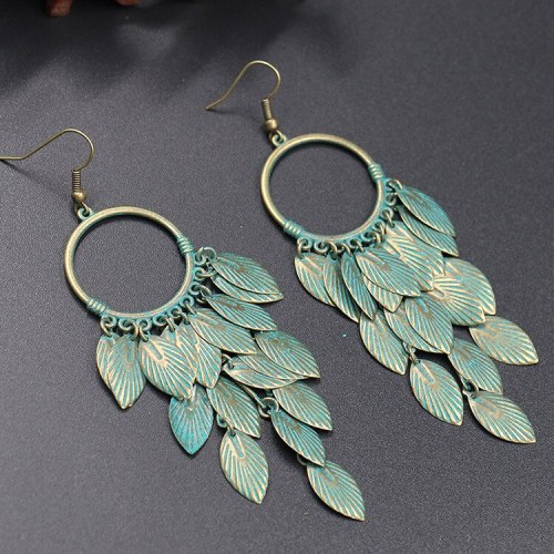 Ornament Wholesale European and American Exaggerated Leaf Multi-Layer Earrings Alloy Earring Fashion Retro Ethnic Style Popular