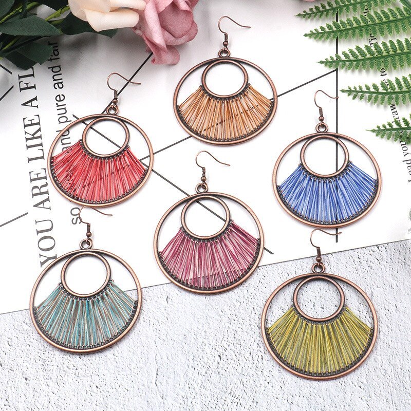 Fashion Hand-Woven Earrings Fashion Retro Big Circle Earrings Women Bohemian Hollow Ornament Wholesale