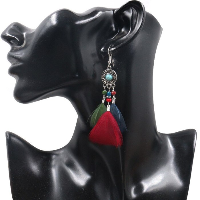 Bohemian Ethnic Earrings Fashion Personality Feather Tassel Earrings Hot Sale Jewelry Wholesale