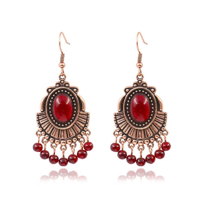 European and American New Retro Red Garnet Earrings Female Geometric Lucky Earrings Eardrops